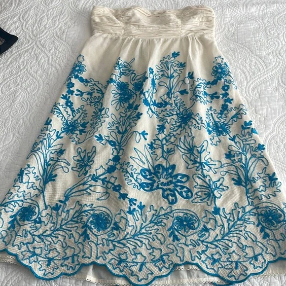 sachin and babi light blue dress Rare Nautical Themed Victor Costa Bustier Dress